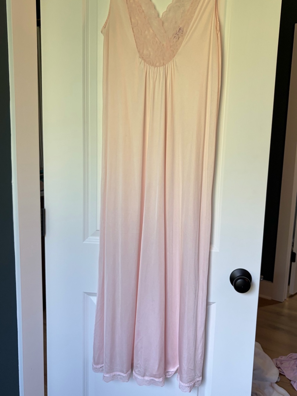 Lace-Trim Long Chemise Nightgown - Blush Pink